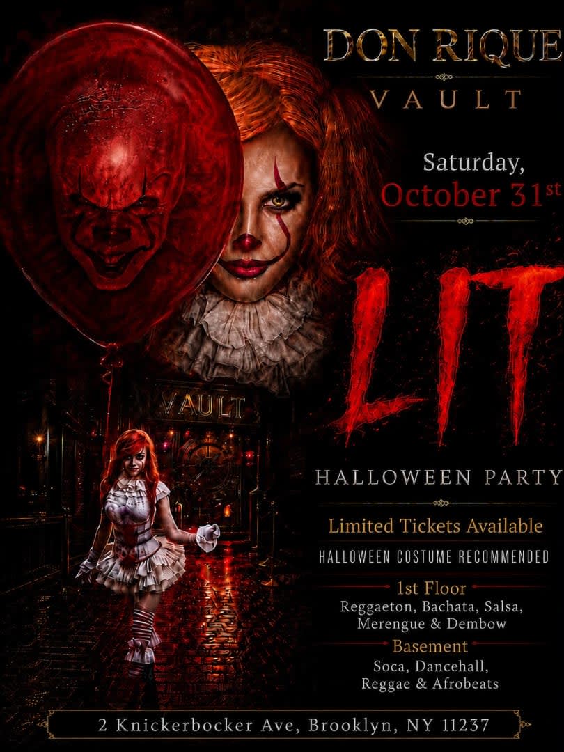 LIT Halloween at The Vault Don Rique, Halloween night party in Brooklyn flyer